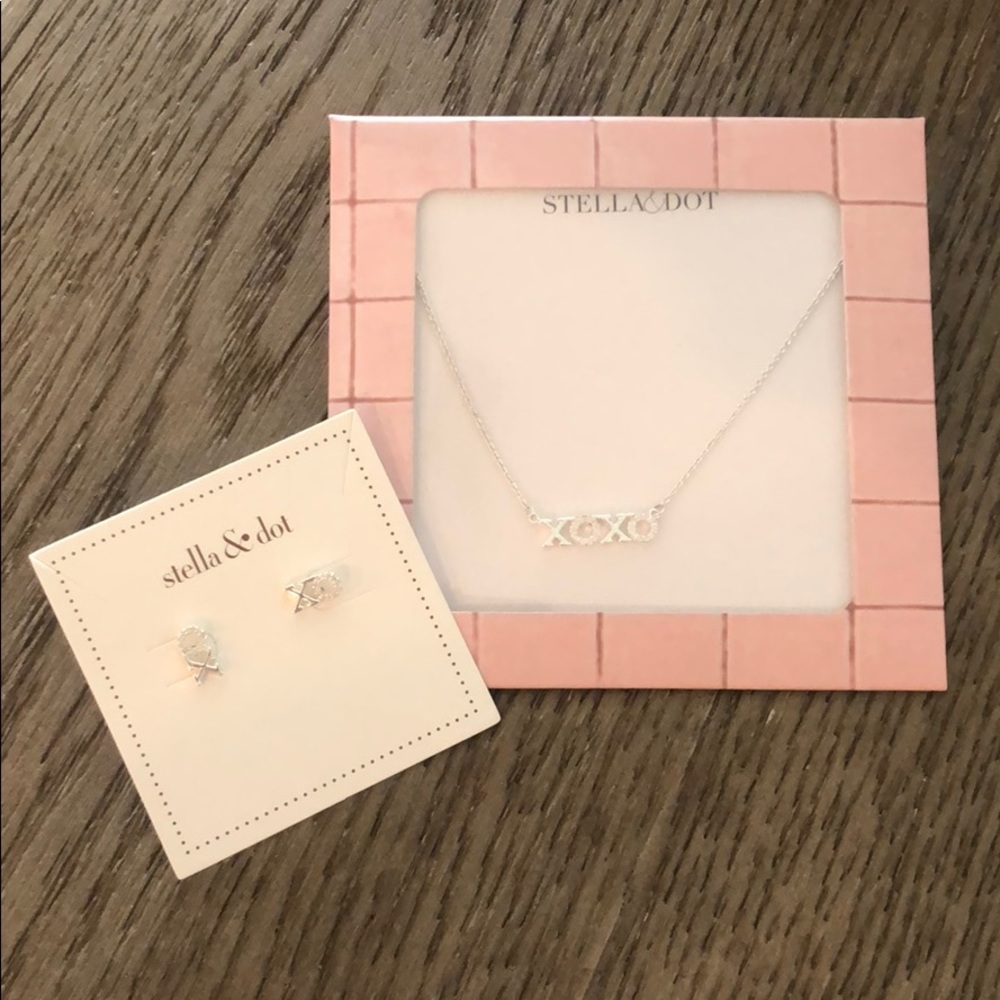 Stella&Dot Silver XOXO Necklace & XOXO Earrings